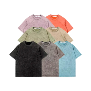 กรดล้างไหล่ VINTAGE 270GSM แขนสั้น O-คอที่กําหนดเองผ้าฝ้าย 100% ล้างพิมพ์ผู้ชายฤดูร้อนเสื้อยืด - Product Image 1