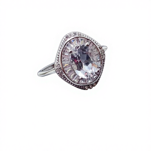 Ретро-кольцо из стерлингового серебра 925 пробы с белым прозрачным кристаллом, овальное, с натуральным камнем, регулируемое, с отверстием для регулировки размера - Product Image 2