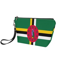 Pochette de maquillage en similicuir PU avec drapeau national de la Dominique et anse de transport, idéale pour les voyages et le rangement sur coiffeuse