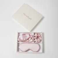 Masque de sommeil en soie de mûrier 100% avec logo personnalisé, masque pour les yeux en soie 19mm et ensemble de chouchou pour cheveux, soin de la peau, idéal pour les voyages et les soins oculaires