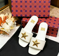 Sandales plates en PU pour femmes, à bout ouvert, ornées d'étoiles dorées, semelle en caoutchouc souple, chaussures décontractées d'été