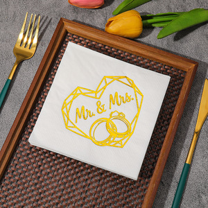 Mr & Mrs Wedding Napkins 250mm Square White Gold Foil Print Party Tableware - Product Image 4