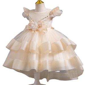 strapless open back dress Red Sequins Removable High Low Kids Party Dress with Bow BDCHK180