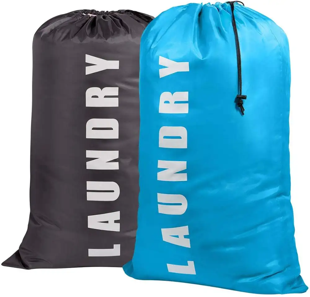OEM Extra large Printed Rip-Stop Travel Dirty Clothes Machine Washable Nylon Laundry Bag with Drawstring