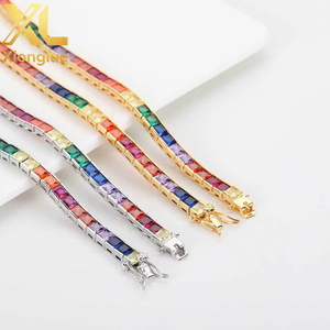 Hip Hop <b>Copper</b> <b>Bangle</b> 4mm Color Tennis Chain Micro-inlaid Square Zircon Claw Setting Unisex Hipster Jewelry Tanjing Fashion - Product Image 3