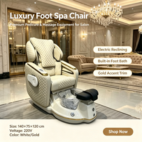 Fauteuil de pédicure électrique de luxe, fauteuil de spa pour les pieds en PU matelassé avec bassin en cristal pour salon de manucure haut de gamme