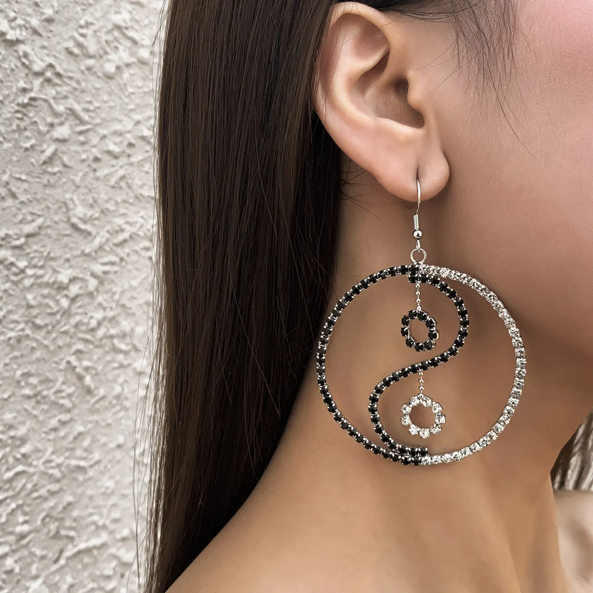 SHIXIN personalizzato Bling strass orecchini di goccia Yin Yang Tai Chi orecchini di cristallo Designer orecchini 2021 alla moda per le donne