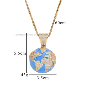 Collier pendentif Terre bleue émaillée, bijoux chaîne globe océanique en cuivre CZ style Hip Hop - Product Image 4