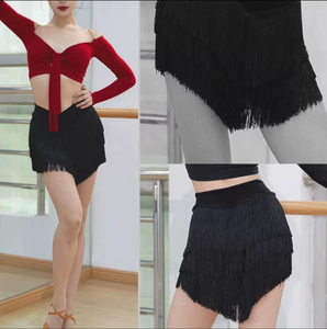 Gonna da ballo latino professionale nera con nappe per adulti, gonna da sala da ballo da donna, vestito da palcoscenico con nappe per danza latina - Product Image 4