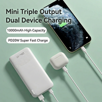 Batterie externe compacte et portable 10000mAh 20000mAh, mini chargeur PD 20W 22.5W à charge rapide avec double entrée Type-C et Micro
