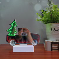 Veilleuse à néon en forme de voiture avec miroir infini Enseigne néon de table en PVC Lumières de Noël avec batterie AAA alimentée