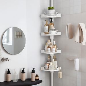 360 °   Organizador <span class=keywords><strong>de</strong></span> Esquina Giratorio para Ducha <span class=keywords><strong>con</strong></span> Barra <span class=keywords><strong>de</strong></span> Tensión - 4 Niveles Ajustables, Barra <span class=keywords><strong>de</strong></span> Metal Resistente a la Oxidación, Estantes <span class=keywords><strong>de</strong></span> <span class=keywords><strong>Plástico</strong></span> <span class=keywords><strong>con</strong></span> Barandilla <span class=keywords><strong>de</strong></span> Seguridad - Product Image 1