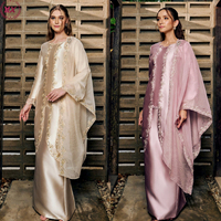Cape en organza Baju Kurung avec broderie florale, ensemble robe intérieure en satin, tenue élégante pour mariage malaisien et demoiselle d'honneur pour femmes