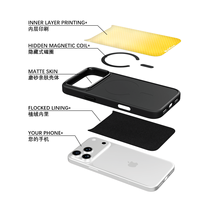 Coque de téléphone AG Feeling Black Edge avec motif à pois jaunes dorés pour iPhone 17, 17 Pro Max, 16 Pro, 15 – Coque magnétique