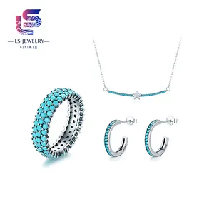 Necklace Earrings Rings 925 Sterling Silver Set Turquoise Fashion Jewelry Jewelry Sets For Woman