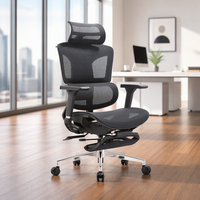 Chaise de bureau ergonomique avec appui-tête 4D, porte-manteau, repose-pieds coulissant entièrement en mesh et accoudoirs 4D en PU pour bureau à domicile
