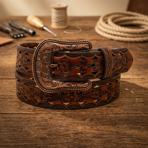 Ceinture unisexe en cuir véritable de vachette, imprimée sur mesure, imperméable, carrée, décontractée, pour soirée, motif floral, largeur 3,8 cm, avec boucle en acier durable - Product Image 1
