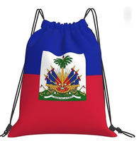 Sac à cordon de haute qualité avec drapeau d'Haïti, sacs de sport patriotiques pour la gym, le yoga, la danse, la randonnée et les voyages pour hommes et femmes