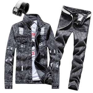 Venta caliente Venta directa de fábrica Chaqueta de mezclilla de motocicleta juvenil con pantalones largos Versión coreana del conjunto de chaqueta guapo de moda - Product Image 5