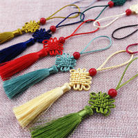 Pendentif de décoration en macramé, Mini nœud chinois, perles rouges, accessoires de bijouterie, rideau, vêtement, couture, macramé, DIY, bricolage, pièces
