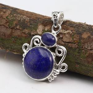 <b>Lapis</b> <b>Lazuli</b> <b>Pendant</b> Necklace Handmade Sterling Silver Gemstone Necklace for Her with Rhodium and Gold Plating - Product Image 2