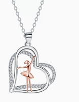 Collier pendentif en forme de cœur avec ballerine, bicolore, avec zircone cubique, bijou de danse tendance pour femme, cadeau