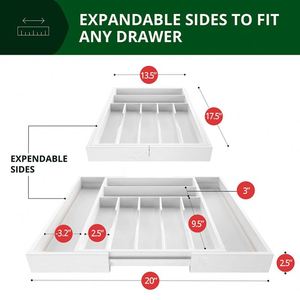 Organisateur de tiroir en bambou avec séparateurs rainurés pour couverts et ustensiles de cuisine, couleur blanche - Product Image 3
