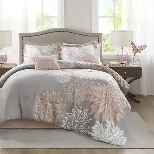 Modern Floral Design Printed Comforter Luxury Alternative 100% Microfiber Ultra Soft Bedding Quilt King Size