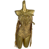 Combinaison une pièce sexy ornée de strass en cristal pour femme, idéale pour spectacle de showgirl, costume de danseuse Gogo, justaucorps pour soirée en club