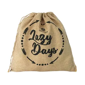 Eco friendly Logo printed manufacturers custom natural linen burlap drawstring gunny sack gift bags coffee bean Jute pouch