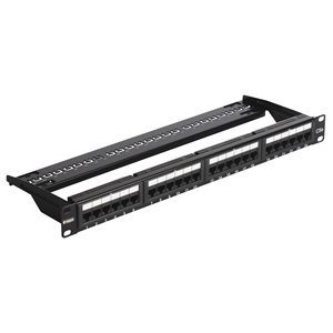 แผงแพทช์ Cat5e UTP 24 พอร์ต แบบติดตั้งบนแร็ค 1U สำหรับจัดการสายเคเบิลเครือข่าย - Product Image 1