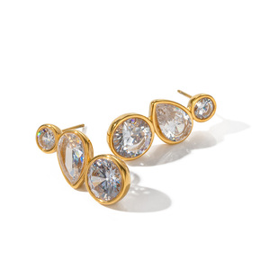 <b>Stud</b> <b>Earrings</b> Geometric Zircon Bezel Setting 18K Gold Plated Stainless Steel Everyday Wear - Product Image 5