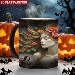Frosted Black 11oz <b>Ceramic</b> <b>Mug</b> Heat Changing Cup With Floral Art Design For Housewarming Gift - Product Image 6