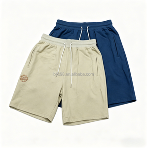 Shorts Bermuda en Coton pour Homme, Couleur Unie, Taille à Cordon, Logo Brodé, Tenue Décontractée, Taille Mi-Haute, Tissu Tricoté Respirant - Product Image 1