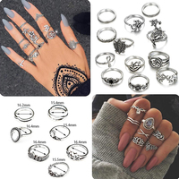 Ensemble de bagues pour femmes en argent sterling 925 personnalisées, style vintage punk, Dark Souls, éléphant, étoile, lune, croix, tortue, couronne, fleur, cœur, collection 2021