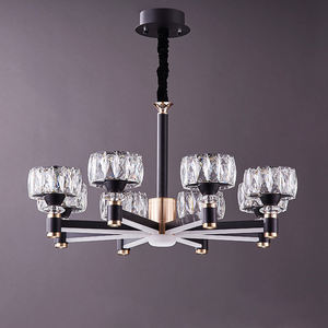 Lámpara de techo nórdica Comedor Hotel Iluminación de 6 brazos Araña negra con cristal - Product Image 5