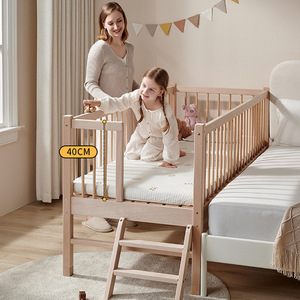 Cuna de madera maciza para bebé, 180x60cm, 200x60cm, con barandilla y escalera para dormitorio infantil, estilo escandinavo - Product Image 1