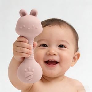 Anneaux de dentition en silicone sans BPA <span class=keywords><strong>pour</strong></span> bébés, hochets sonores doux, à mâcher, motif animal, outil apaisant <span class=keywords><strong>pour</strong></span> la santé <span class=keywords><strong>dentaire</strong></span> des tout-petits - Product Image 4