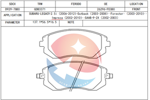 D929-7880 SDCX GDB3371 26296-FE020 26296FE080 26296SA030, fabricante de cerámica, oferta, el mejor <span class=keywords><strong>precio</strong></span> de pastilla de freno para saab - Product Image 2