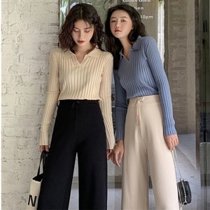 New Fashion Women Girls coreano tinta unita top bavero con scollo a v manica lunga Slim Knit Pullover vestiti <span class=keywords><strong>maglieria</strong></span> Casual - Product Image 4
