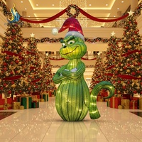 Lanterne LED 3D personnalisée pour festival, figurine de monstre vert avec chapeau de Père Noël pour la décoration de fête de Noël