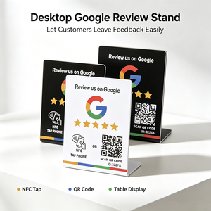 Support de <span class=keywords><strong>carte</strong></span> Google Review programmable avec fonction Tap to Leave Reviews, support personnalisé avec logo et code QR pour partager les liens sur les réseaux sociaux - Product Image 1
