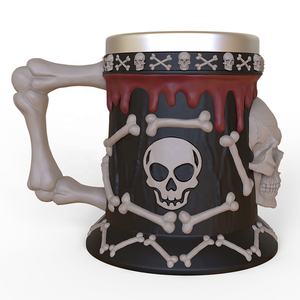 Personalizado parede dupla 3d aço inoxidável construído em resina stein jogo gótico viking crânio bebendo copo cerveja caneca com punho de osso morto - Product Image 3