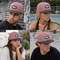 Casquette de baseball personnalisée rose et marron à visière plate, 6 panneaux, snapback, patch ovale brodé, réglable, vente en gros, OEM, faible MOQ