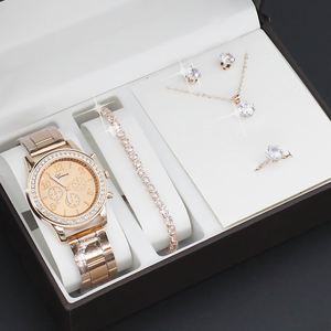 Nuevo Set de Lujo de 5 Piezas para Mujer: Reloj de Pulsera con Diamantes de Imitación, Pulsera, Pendientes, Collar y Anillo - Set de Regalo de Moda Casual para Damas - Product Image 4