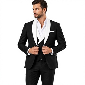 Costume de smoking noir 3 pièces pour homme, blazer à revers châle blanc, gilet croisé, pantalon, costume de mariage, de cérémonie ou de soirée - Product Image 4