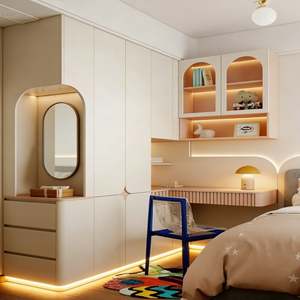 Ensemble de garde-robe modulaire pour enfants personnalisé, niche LED et bureau sécurisé, bords arrondis, rangement écologique pour chambre d'enfant en croissance - Product Image 4