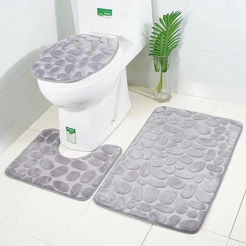 Antiscivolo assorbimento di acqua di schiuma Da Bagno set decorare vasca da bagno toilette copertura di sede 3pcs mat
