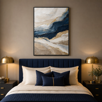 Peinture abstraite bleu marine et or texturée sur toile encadrée, grande décoration murale de luxe nordique moderne pour la maison ou le bureau