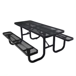 Outdoor Furniture Expanded Metal 6ft 8ft Rectangular Commercial <strong>Picnic</strong> <strong>Table</strong> With Bench Outside Patio Steel Camping Dining <strong>Table</strong> - Product Image 1